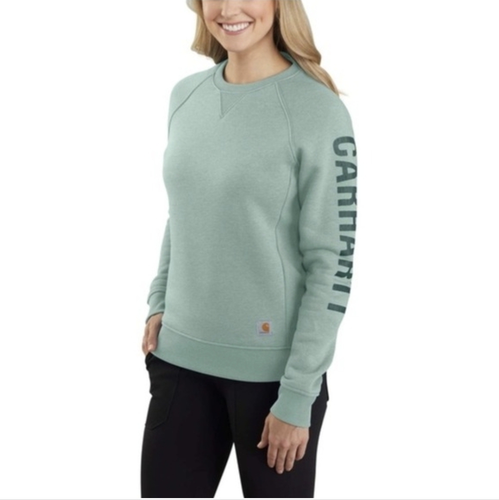 Carhartt Mint Green Blue Spellout Pullover Sweatshirt Small